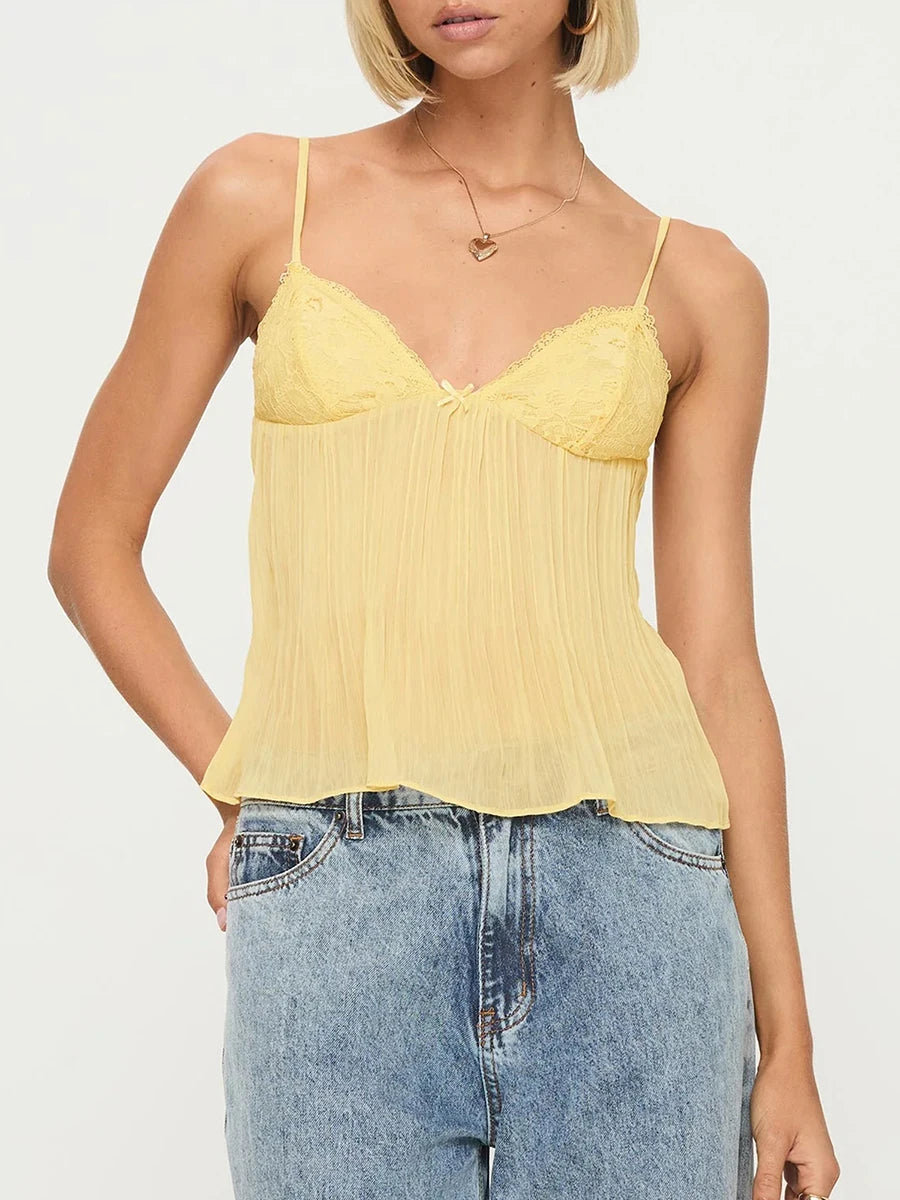 Spaghetti Strap Lace Trim Top