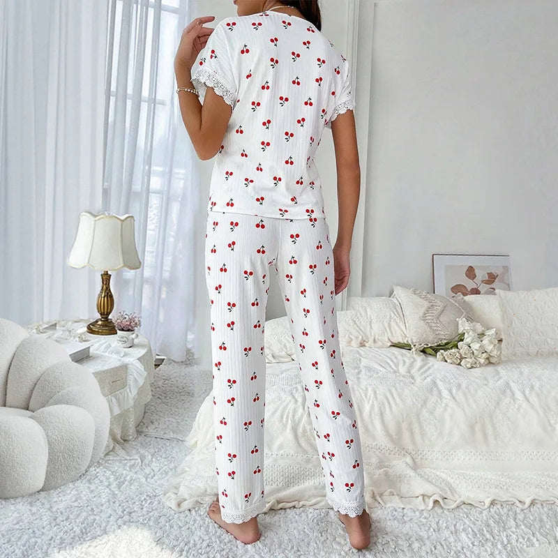 Womens Cherry two piece pajama set