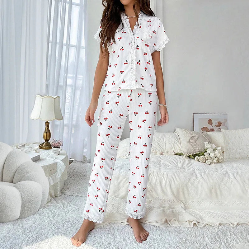 Womens Cherry two piece pajama set