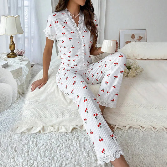 Womens Cherry two piece pajama set